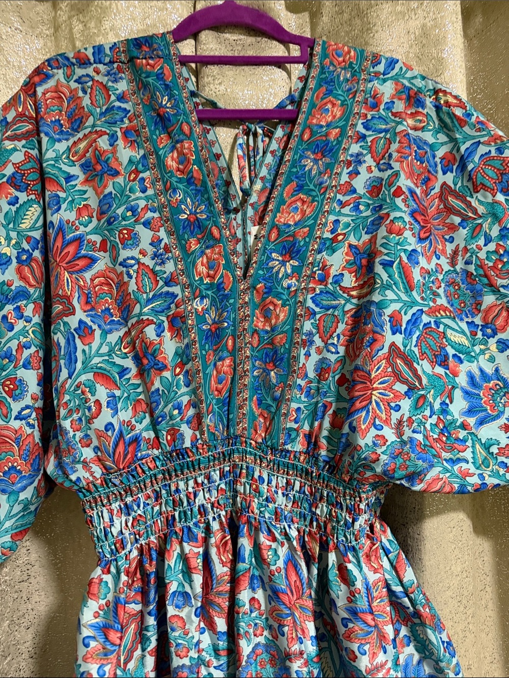Boho Floral Midi Dress in Teal & Red - Picture 7 of 10